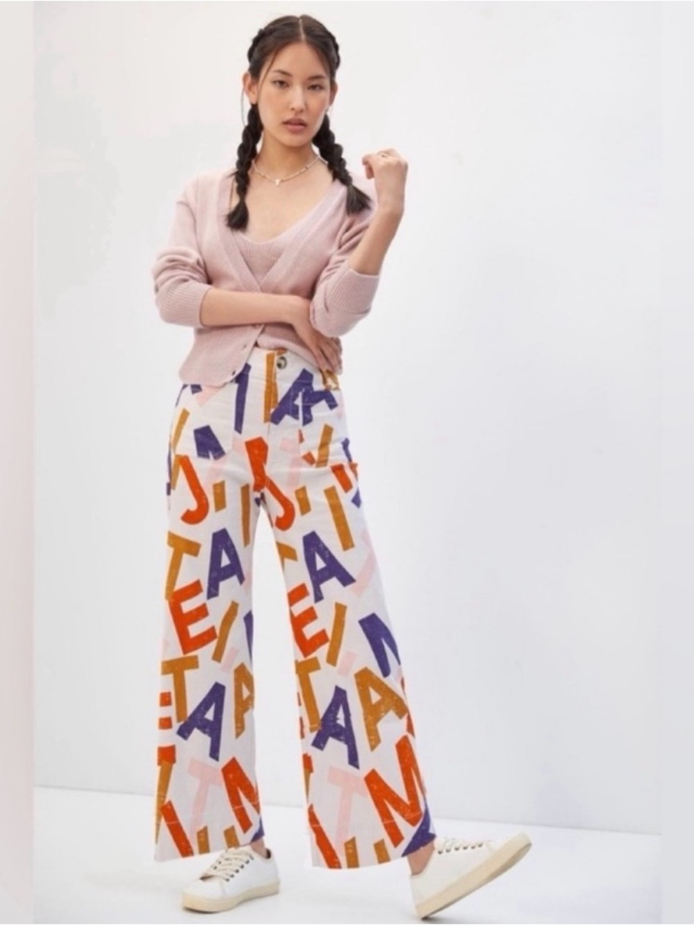 Maeve by Anthropologie Colette Cropped Wide-Leg "Je t'aime" Pants Sz 27